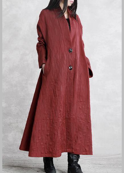 Women v neck pockets fine fall clothes red Art outwear - SooLinen