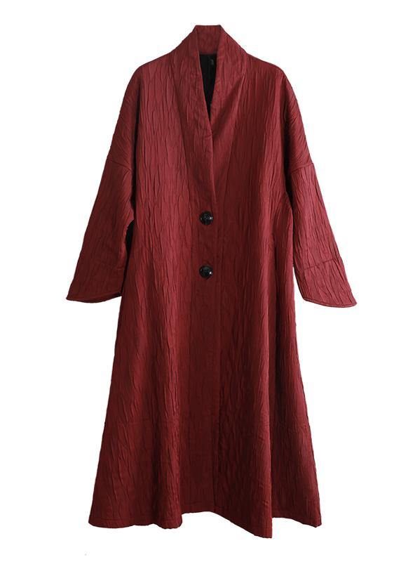 Women v neck pockets fine fall clothes red Art outwear - SooLinen