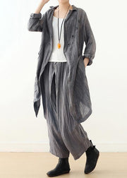 Women v neck Cinched Plus Size trench coat khaki baggy outwear fall - SooLinen