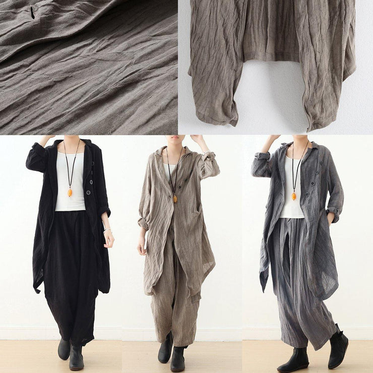 Women v neck Cinched Plus Size trench coat khaki baggy outwear fall - SooLinen