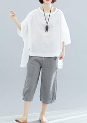 Women white cotton crane tops low high design oversized summer shirt - SooLinen
