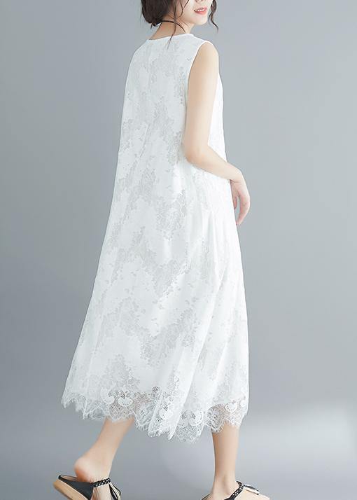 Women white lace Robes sleeveless A Line summer Dresses - SooLinen