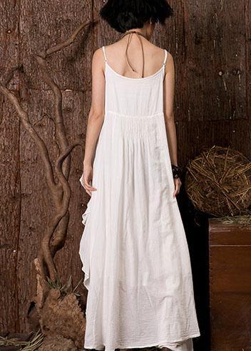 Women white sleeveless linen clothes ruffles side Art summer Dress - SooLinen
