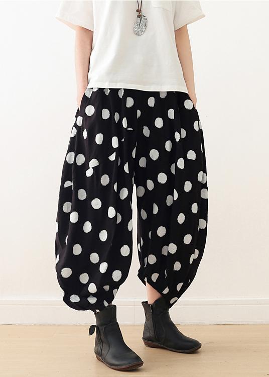 Damen Hose mit weitem Bein Baumwolle Tunika Muster Fun Fashion Ideas schwarz gepunktete Kniehose Frühling