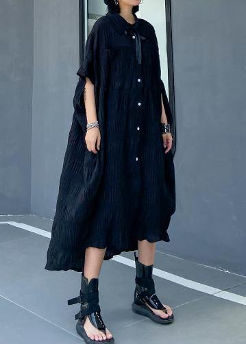 Women Cinched cotton summer clothes Women Wardrobes black long Dresses - SooLinen