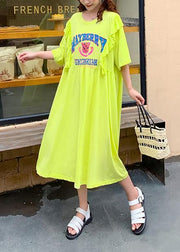 Women yellow Cartoon print tunics for women o neck Ruffles Traveling Dress - SooLinen