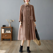Damen Button-Down-Baumwoll-Langhemden Boutique-Outfits braun gestreifte Plus-Size-Kleidungshemden