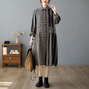 Damen Button-Down-Baumwoll-Langhemden Boutique-Outfits braun gestreifte Plus-Size-Kleidungshemden