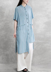 Women's Fashion Personality Suit Blue Irregular Long Shirt White Wide Leg Pants - SooLinen