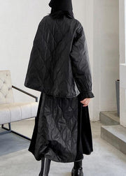 Women's Retro Winter Fashion Black Patchwork sweater skirt two piece set - SooLinen