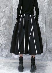 Women's Retro skirt high waist large black striped skirt new - SooLinen