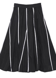 Women's Retro skirt high waist large black striped skirt new - SooLinen
