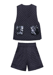 Women's Retro western fashion cotton vest Shorts Black two piece set - SooLinen