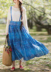 Women's Summer 2021 New Dress Blue Print Strap Skirt Swing Skirt - SooLinen