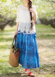 Women's Summer 2021 New Dress Blue Print Strap Skirt Swing Skirt - SooLinen