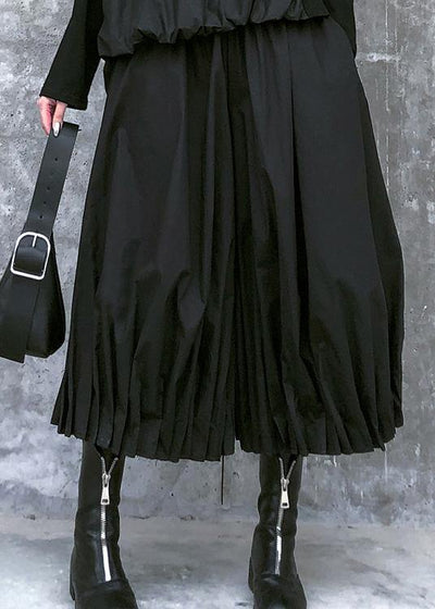 Women's baggy pleated wide leg pants high waist black casual pants - SooLinen