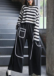Women's high waist loose straight summer thin section  black nine-point casual pants - SooLinen