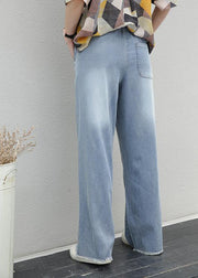 Women's pants elastic waist tie Tencel denim pants fat legs pants - SooLinen
