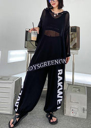 Women's plus size black letters are thin and fashionable early autumn knitted sweater bloomers two-piece suit - SooLinen
