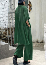 Women's retro plus size was thin and windy and wide-leg pants green two-piece suit - SooLinen
