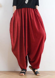 Women's spring and summer high waist cotton and linen loose large size casual red pants retro cropped pants - SooLinen