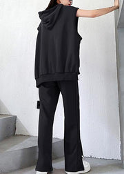 Women's suit show thin sports leisure black two piece set - SooLinen