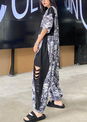 Women's summer high waist temperament fashion black print 2021 new one-piece jumpsuit - SooLinen