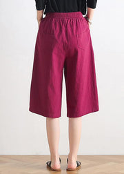 Women's summer new loose high waist five points wide leg pants linen burgundy straight shorts - SooLinen