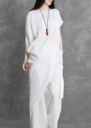 Women's summer white irregular top and loose slacks - SooLinen