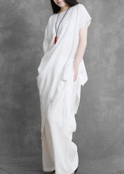 Women's summer white irregular top and loose slacks - SooLinen