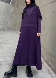 Women's winter fashion loose sweater vest skirt bottoming shirt two piece suit purple skirt - SooLinen