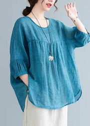 Women o neck half sleeve linen summer tunic pattern Sewing blue shirt