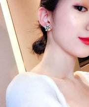 Womens Elegant Sterling Silver Alloy Zircon Tendy Circling Earrings