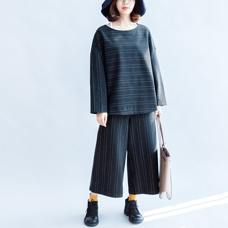 Woolen striped suits cotton tops and pants office dresses two pieces-fall
