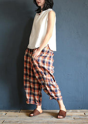 Xia Xin original design cotton and linen pants female loose nine points pants elastic waist - SooLinen