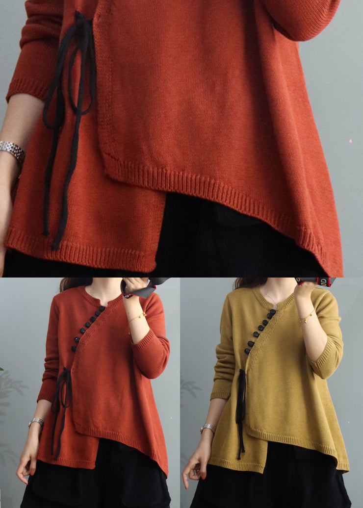 Yellow Button Knitted Tops Cinched Winter