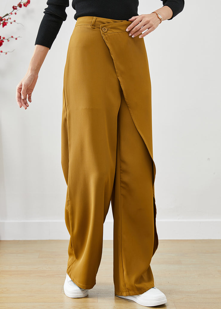 Yellow Draping Spandex Pants Asymmetrical High Waist Fall
