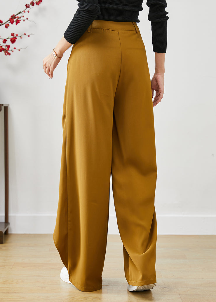Yellow Draping Spandex Pants Asymmetrical High Waist Fall