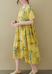 Yellow Drawstring Tie Waist Long Dress Summer