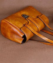 Yellow Fashion trend Paitings Calf Leather Tote Handbag