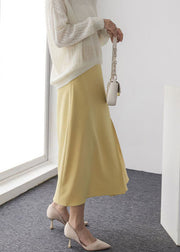 Yellow Front Open Cotton Maxi Skirt Wrinkled Spring