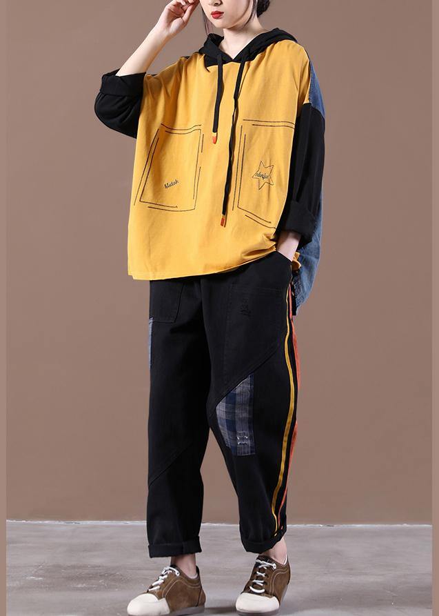 Yellow Loose Denim StitChing Suit - SooLinen