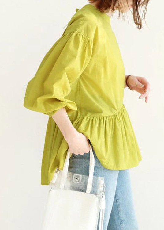 Yellow O-Neck Patchwork Shirts Lantern Sleeve