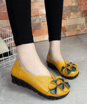 Yellow Penny Loafers Cowhide Leather Comfortable Splicing