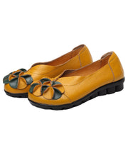 Yellow Penny Loafers Cowhide Leather Comfortable Splicing