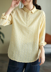 Yellow Plaid Button Cotton Shirt Long Sleeve