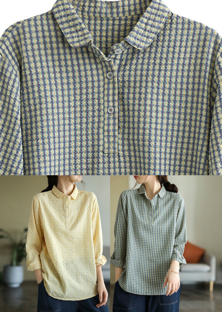 Yellow Plaid Button Cotton Shirt Long Sleeve