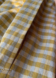 Haremshose aus Baumwolle mit gelbem Karomuster, elastische Taillentaschen, Sommer