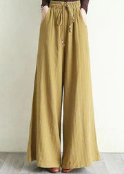 Yellow Pockets Patchwork Cotton Wide Leg Pants Spring