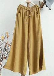 Yellow Pockets Patchwork Cotton Wide Leg Pants Spring